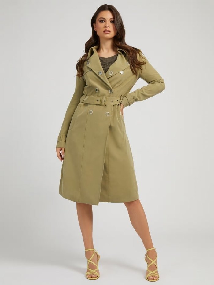 Gabardina Guess Viscose Blend Belted Mujer Verde Oliva | SE-704091