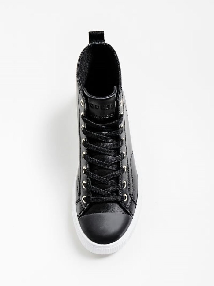 High Top Sneakers Guess Invyte Leather Blend Mujer Negros | SE-263157