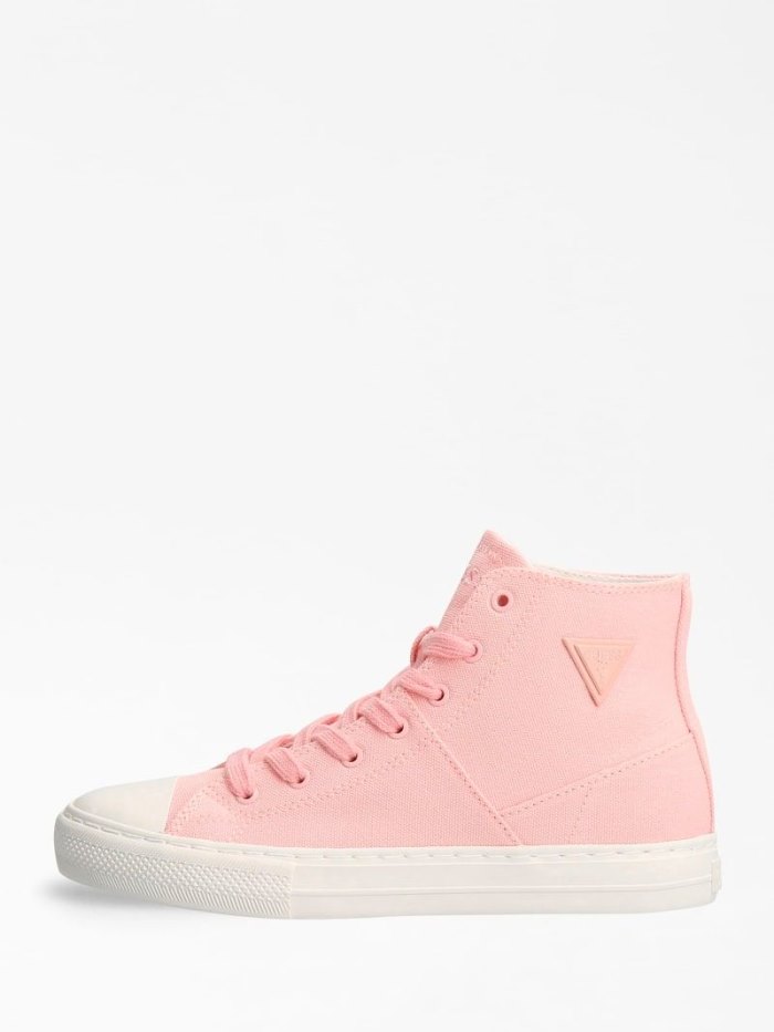 High Top Sneakers Guess Prinze Logo Mujer Creme | SE-129779