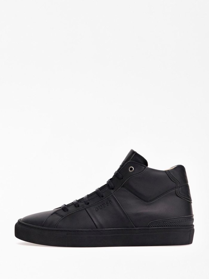 High Top Sneakers Guess Todi Faux Leather Hombre Negros | SE-133124