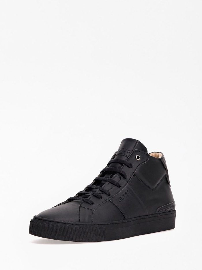 High Top Sneakers Guess Todi Faux Leather Hombre Negros | SE-133124