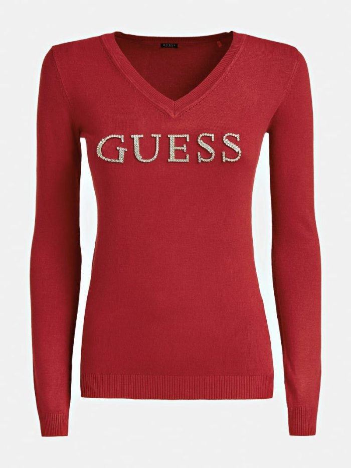 Jerséis Guess Rhinestone Logo Front Mujer Rojos | SE-067312