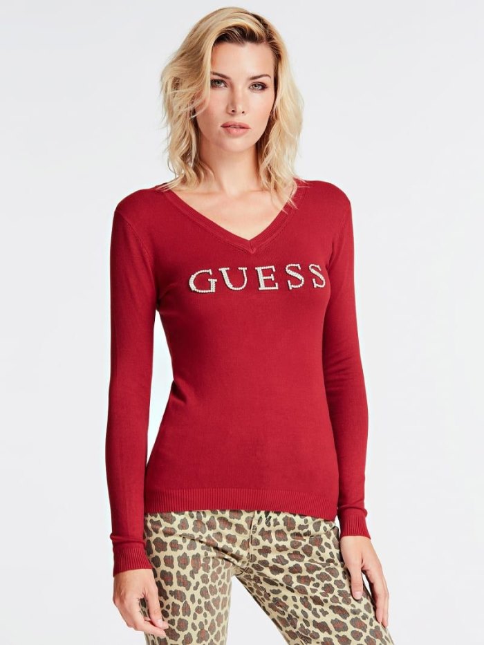 Jerséis Guess Rhinestone Logo Front Mujer Rojos | SE-067312