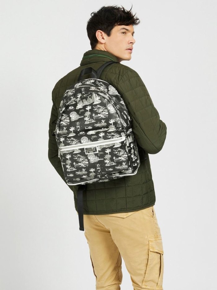 Mochilas Guess Quarto Patterned Hombre Negros | SE-745232