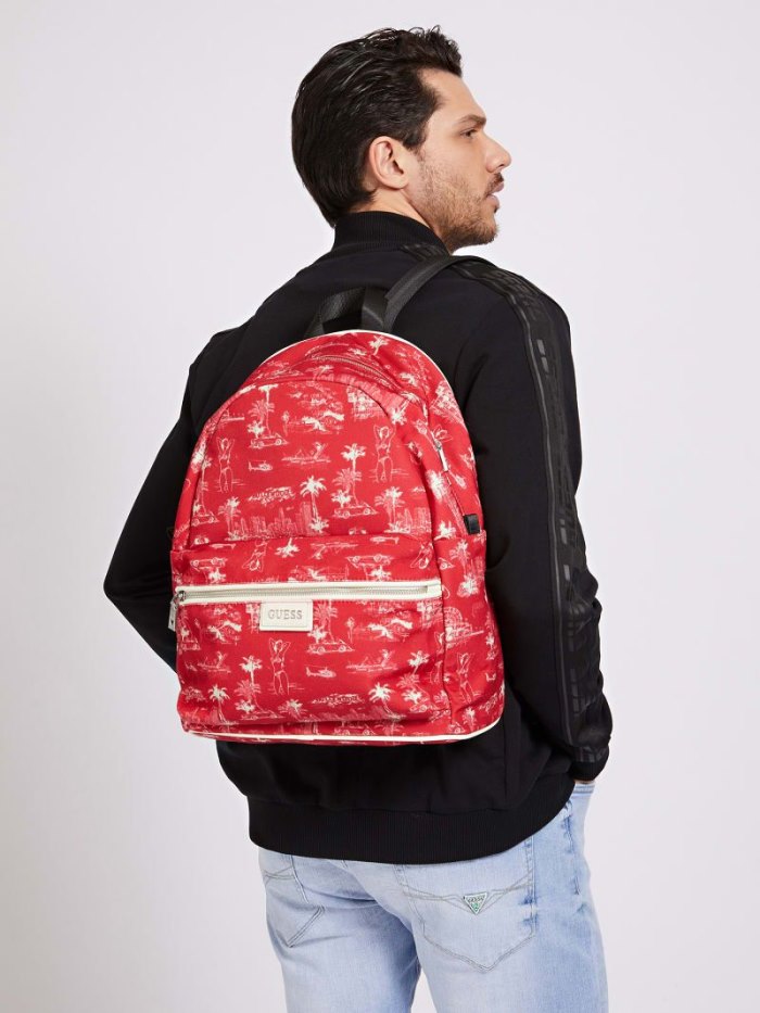 Mochilas Guess Quarto Patterned Hombre Rojos | SE-076048