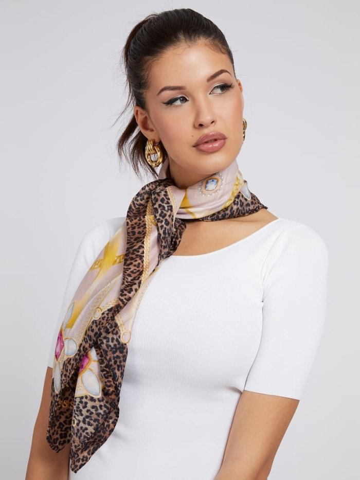 Neckerchief Guess 4g Logo Animalier Mujer Rosas | SE-131825