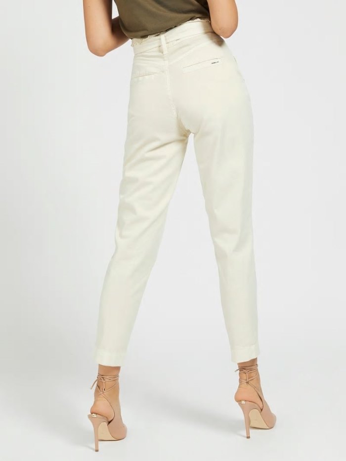 Pantalones Guess Belted Regular Fit Mujer Creme | SE-363625