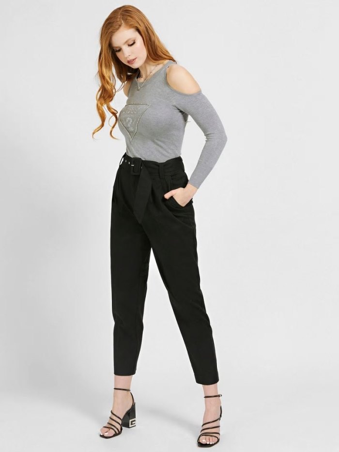 Pantalones Guess Comfort Fit Belted Mujer Negros | SE-008664