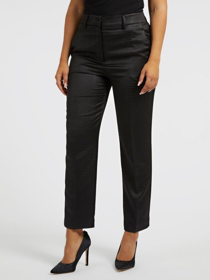 Pantalones Guess Croco Satin Mujer Negros | SE-810389