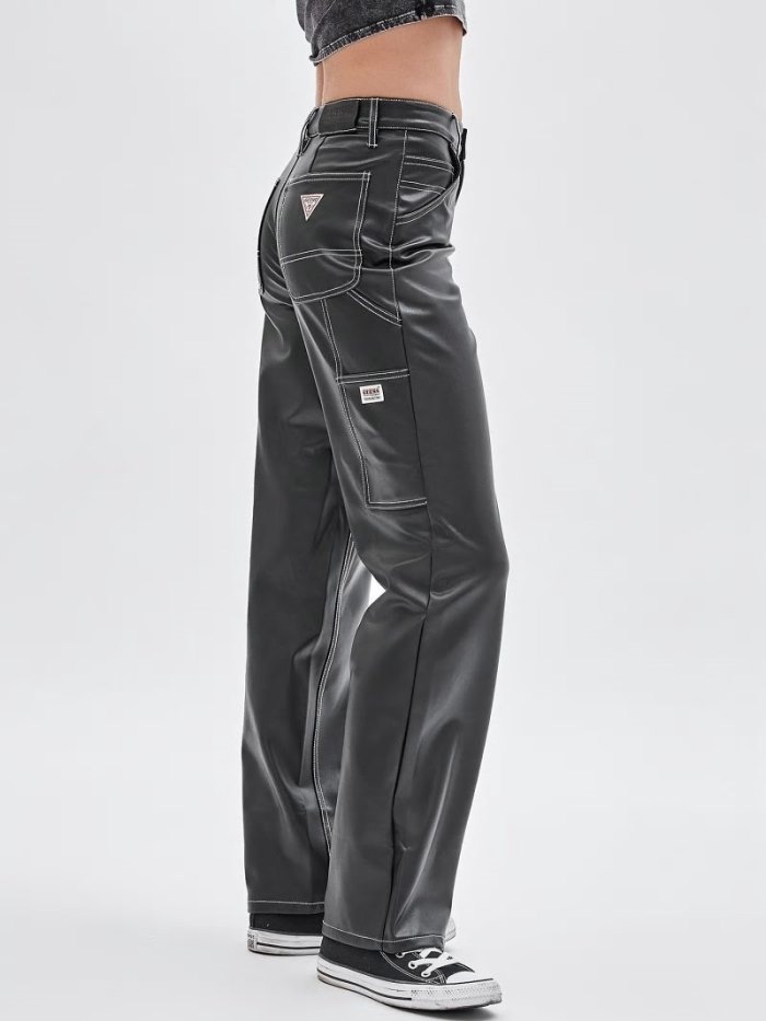 Pantalones Guess Faux Leather Carpenter Mujer Negros | SE-703470