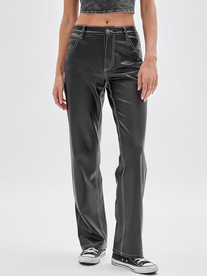 Pantalones Guess Faux Leather Carpenter Mujer Negros | SE-703470