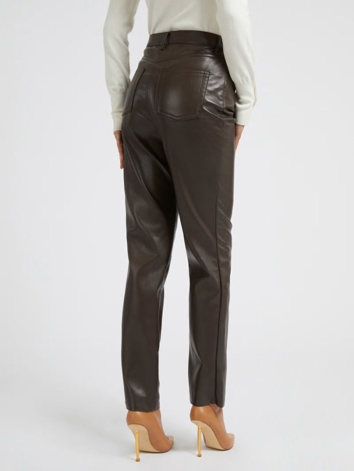 Pantalones Guess Faux Leather Straight Mujer Marrom | SE-943206