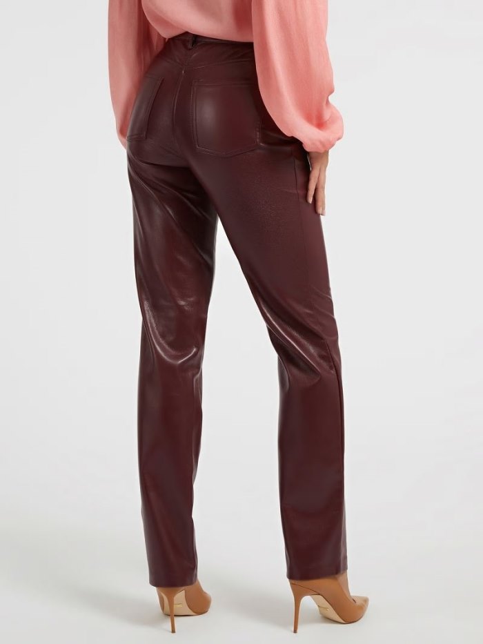 Pantalones Guess Faux Leather Straight Mujer Vino | SE-575064