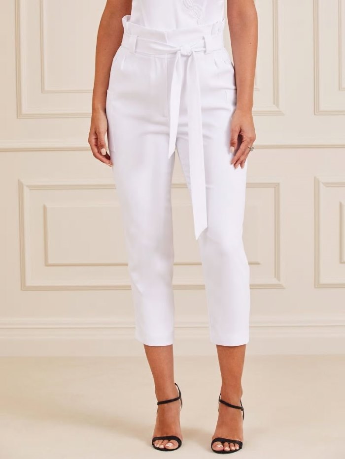 Pantalones Guess Marciano Belted Mujer Blancos | SE-643273