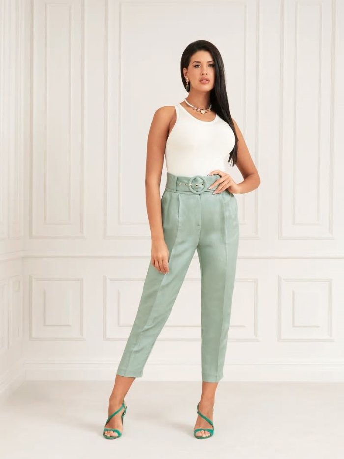 Pantalones Guess Marciano Belted Mujer Grises | SE-054693