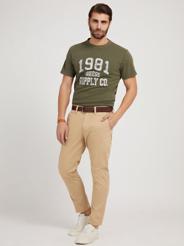 Pantalones Guess Regular Fit Chino Hombre Kaki | SE-817470