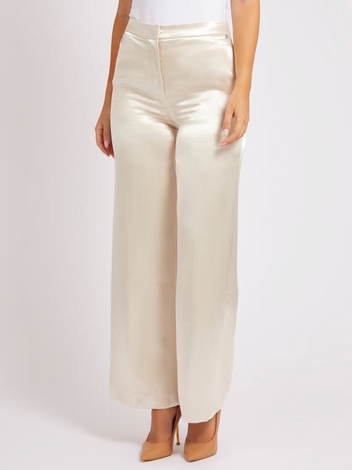 Pantalones Guess Satin Flare Mujer Beige | SE-467223