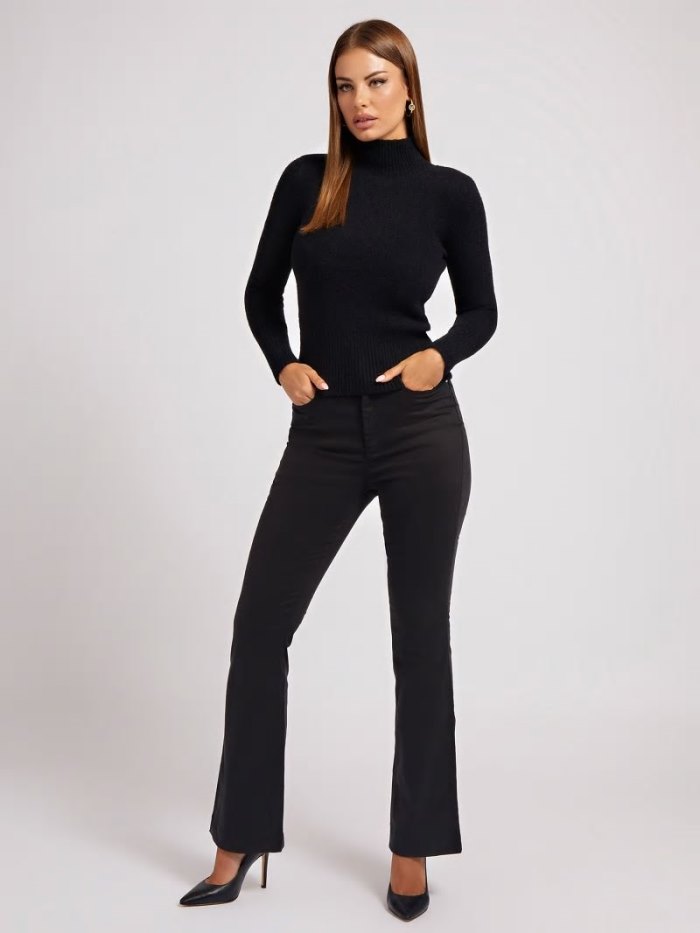 Pantalones Guess Satin Flare Mujer Negros | SE-802745