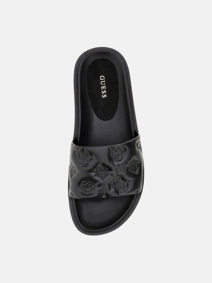 Pantuflas Guess Fabetza Peony Logo Mujer Negros | SE-656294