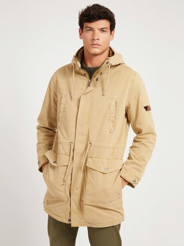 Parka Guess Hooded Cotton Hombre Beige | SE-037074