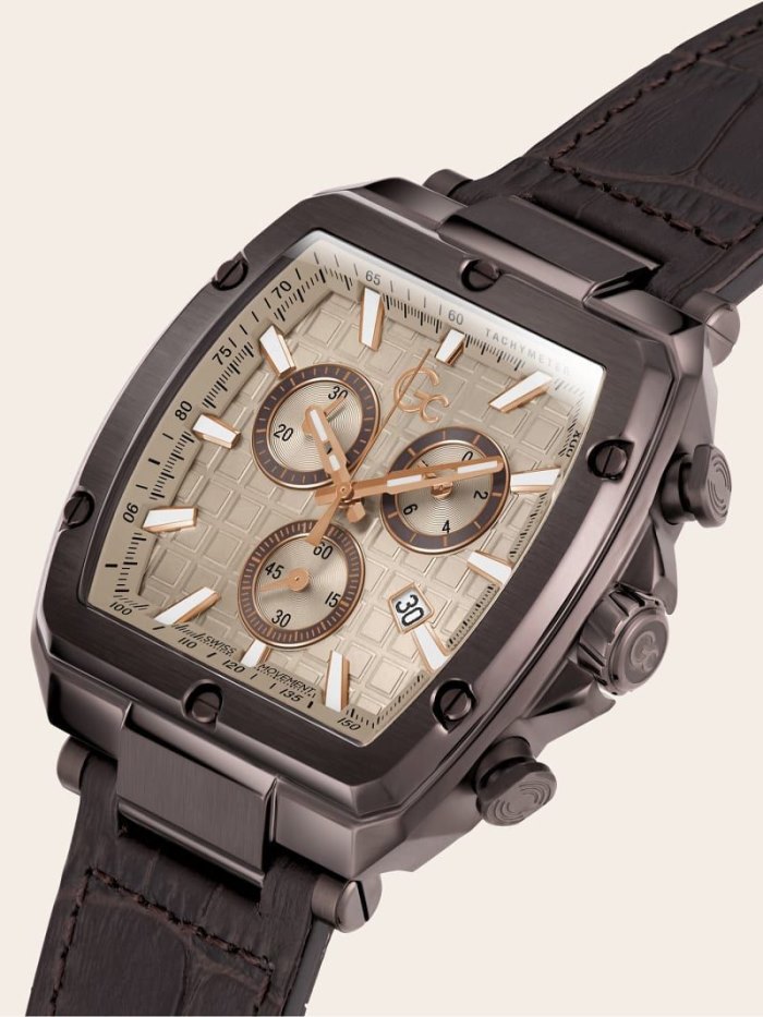 Relojes Guess GC Leather Chronograph Hombre Marrom | SE-482936