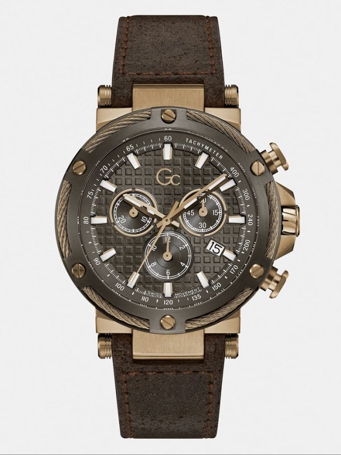 Relojes Guess GC Real Leather Chronograph Hombre Marrom | SE-764984