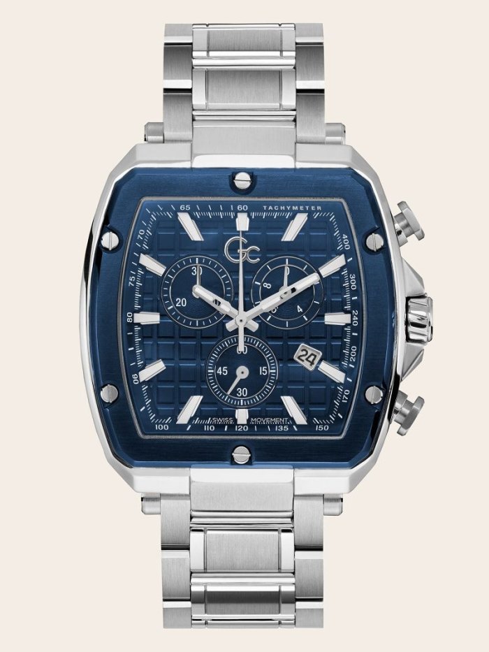 Relojes Guess GC Steel Chronograph Hombre Plateados Azules | SE-431115