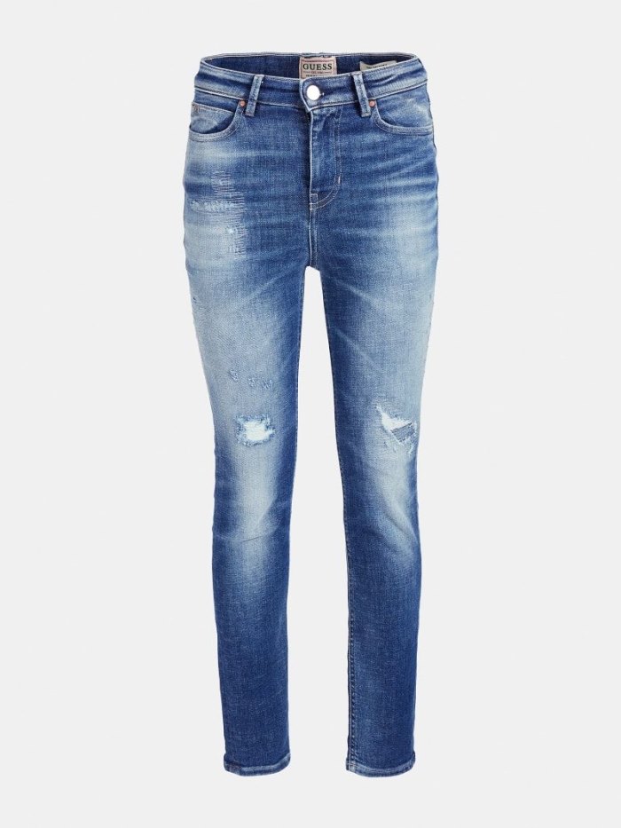 Ropa Guess Abrasion Skinny Fit Mujer Azules | SE-667549