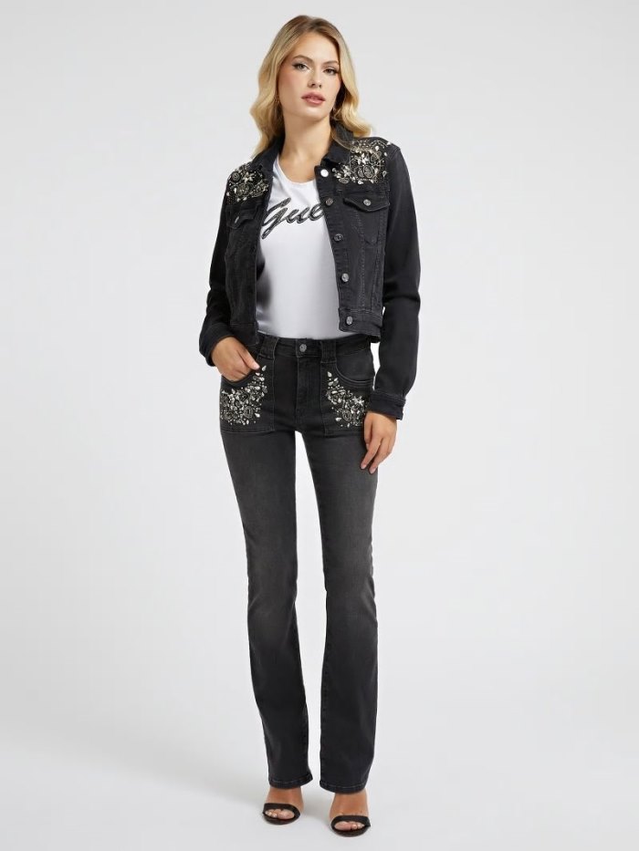 Ropa Guess Bootcut Denim Pant Rhinestones Mujer Negros | SE-315843