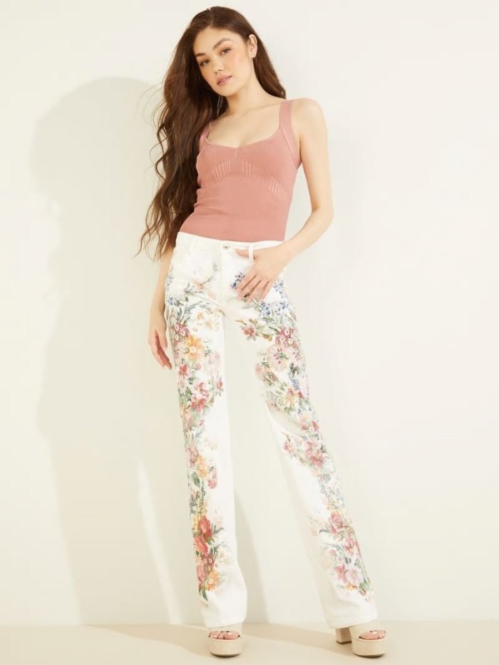 Ropa Guess Floral Print Bootcut Mujer Blancos | SE-880677