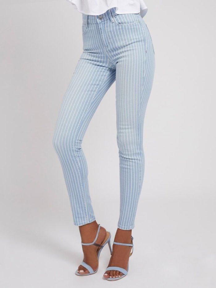 Ropa Guess Striped Skinny Fit Mujer Azules | SE-378466