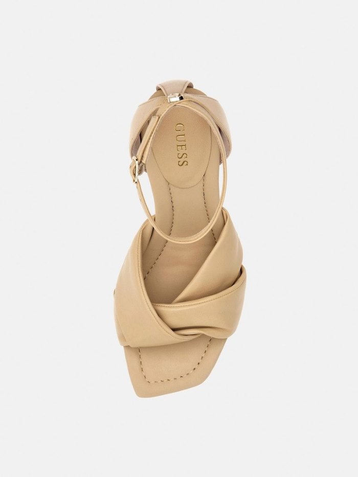 Sandalias Guess Hyson Genuine Leather Mujer Beige | SE-342973