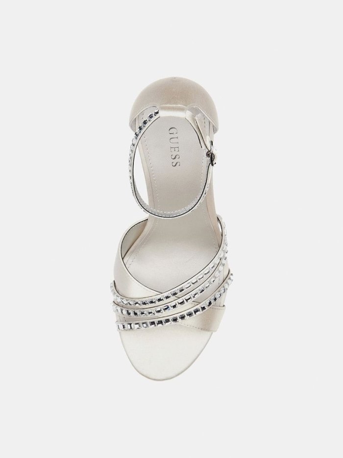 Sandalias Guess Kadisha Jewel Appliqué Mujer Blancos | SE-377362