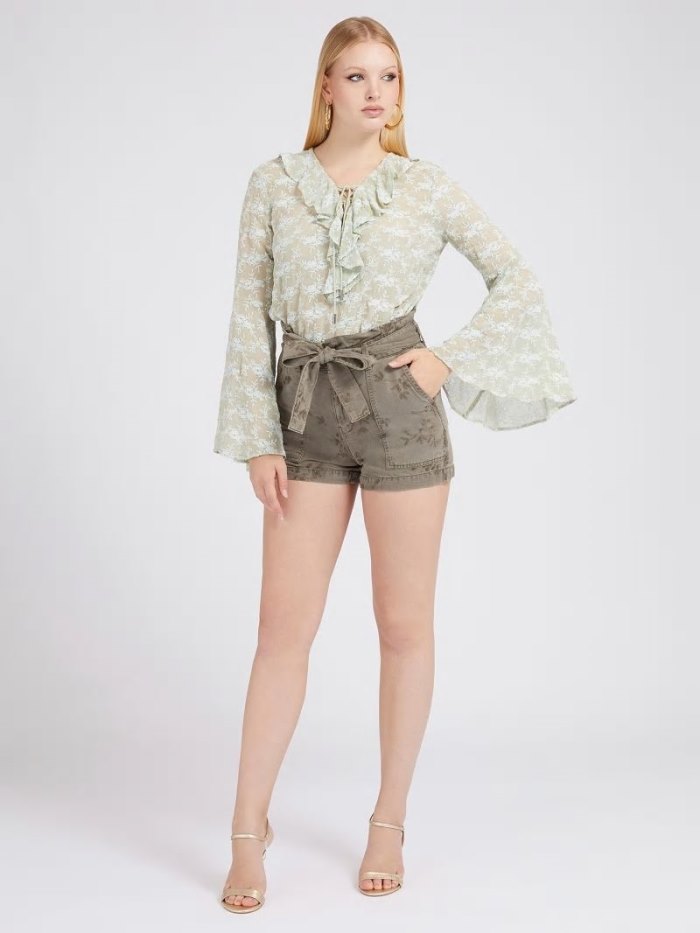 Short Guess Belted Relaxed Fit Mujer Verdes | SE-414979