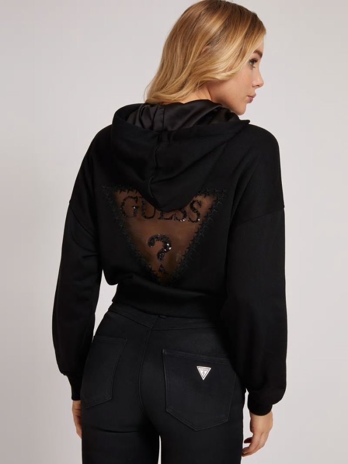 Sudaderas Guess Back Logo Hoodie Mujer Negros | SE-996785