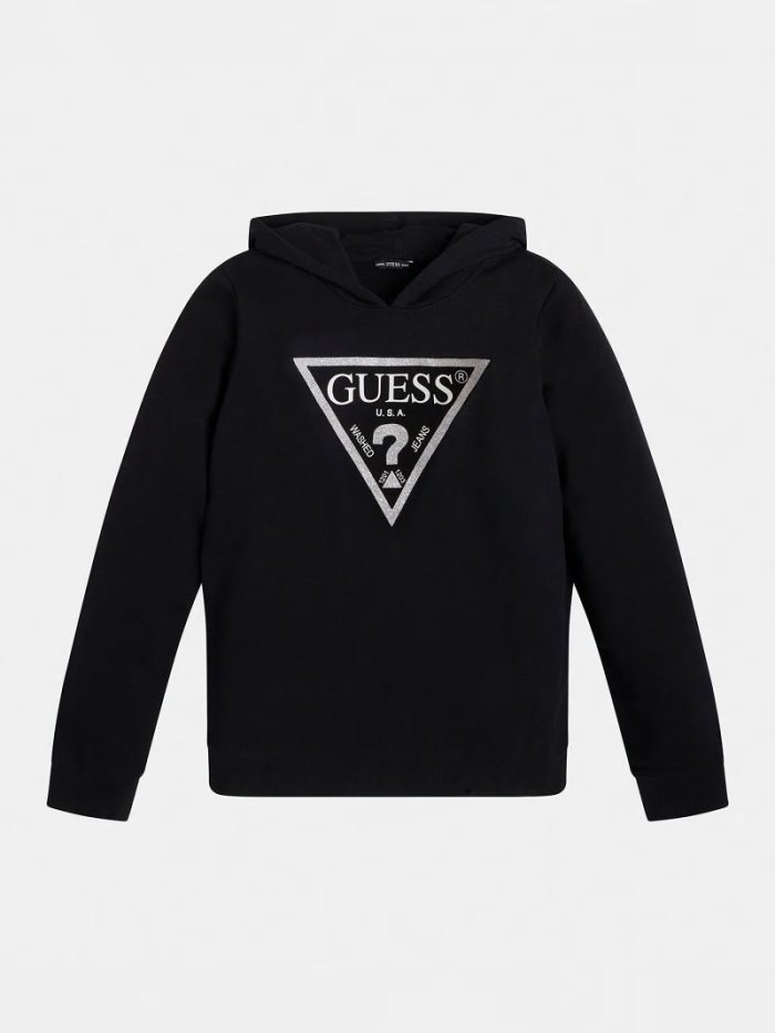 Sudaderas Guess Foil Triangle Logo Hoodie Niños Negros | SE-974105