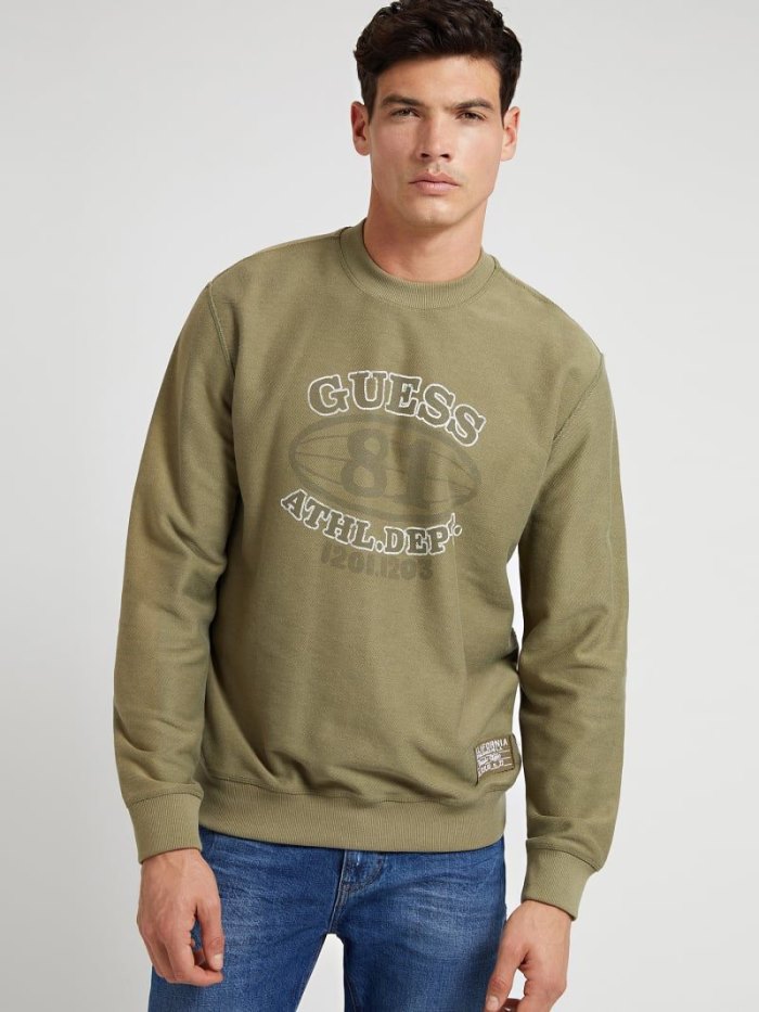 Sudaderas Guess Front Print Hombre Verde Oliva Verdes | SE-370007