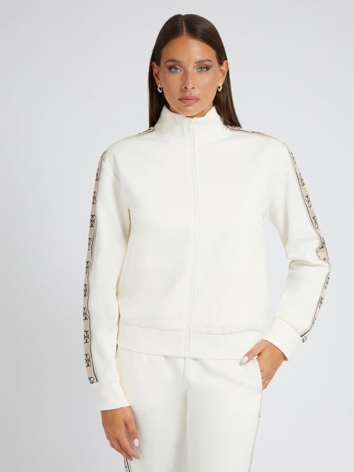 Sudaderas Guess Logo Tape Mujer Blancos | SE-431239