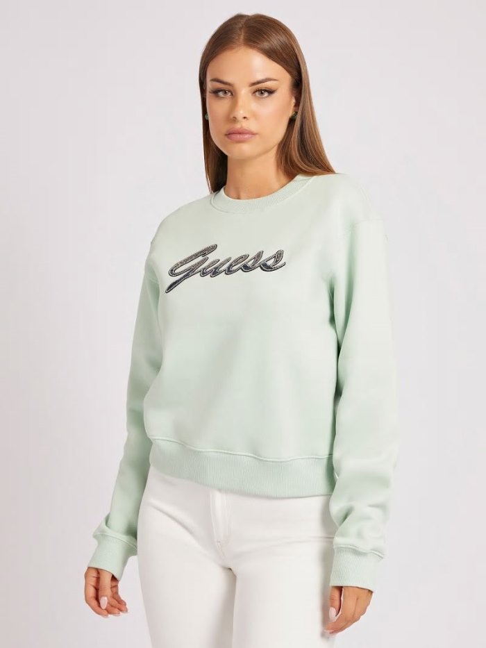 Sudaderas Guess Rhinestones Front Logo Mujer Verdes | SE-581690