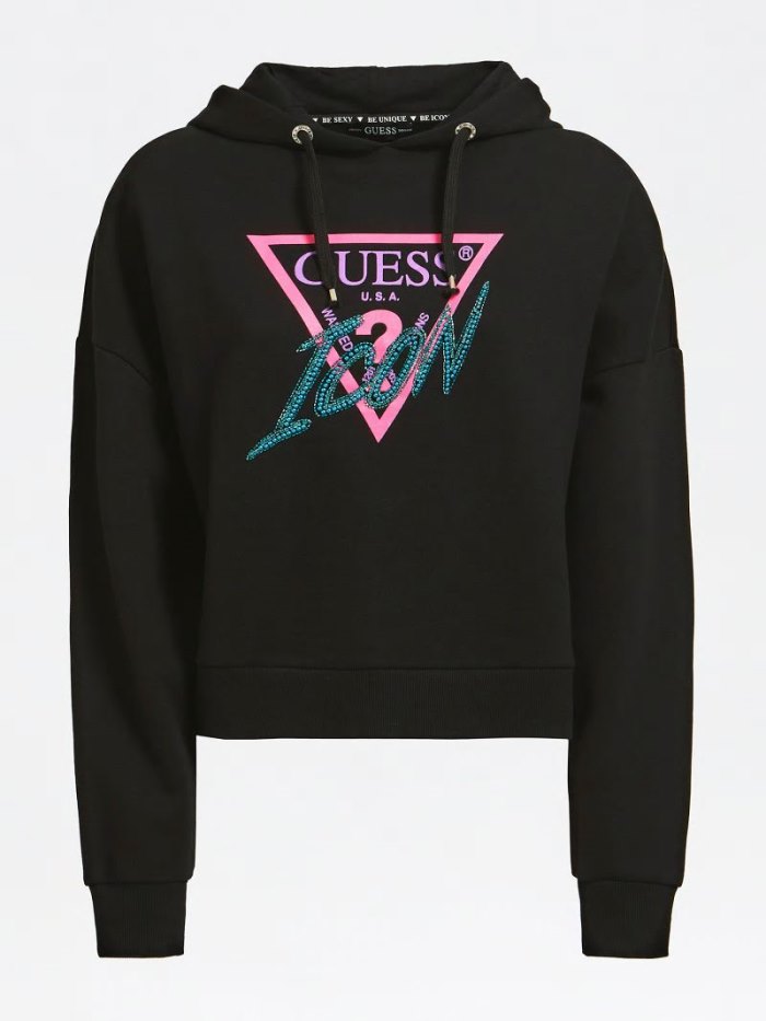 Sudaderas Guess Setting Stones Logo Mujer Negros | SE-702961