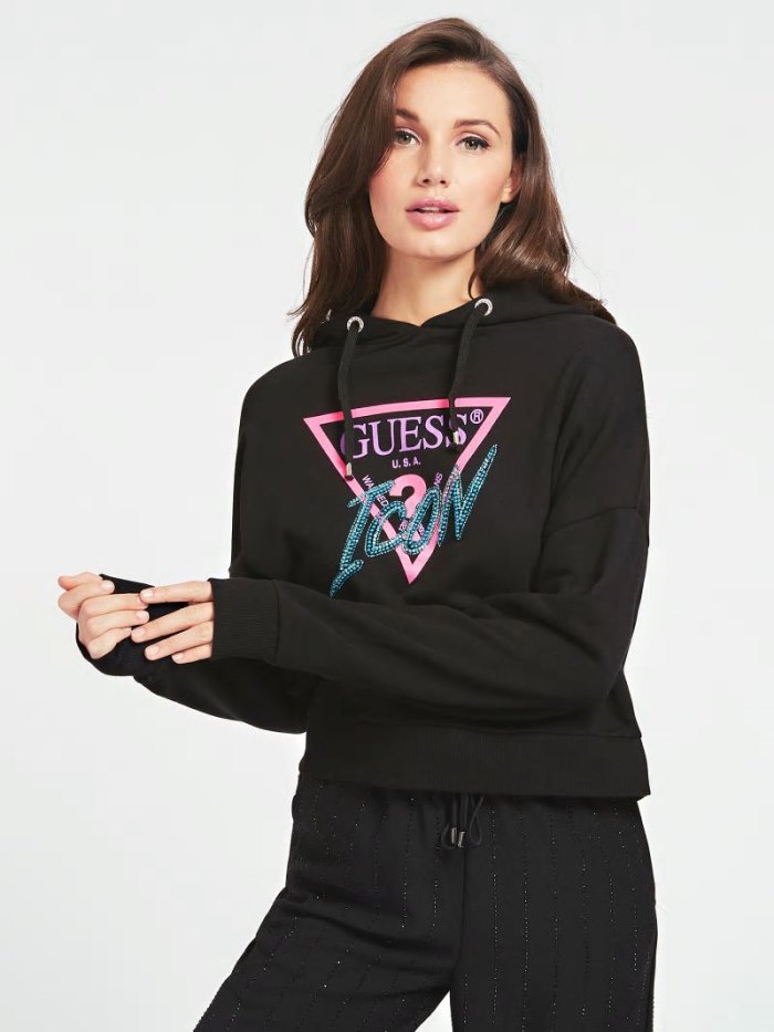 Sudaderas Guess Setting Stones Logo Mujer Negros | SE-702961