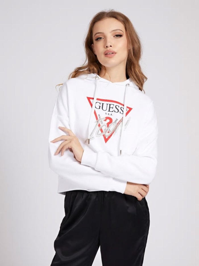 Sudaderas Guess Setting Stones Logo Mujer Blancos | SE-795360