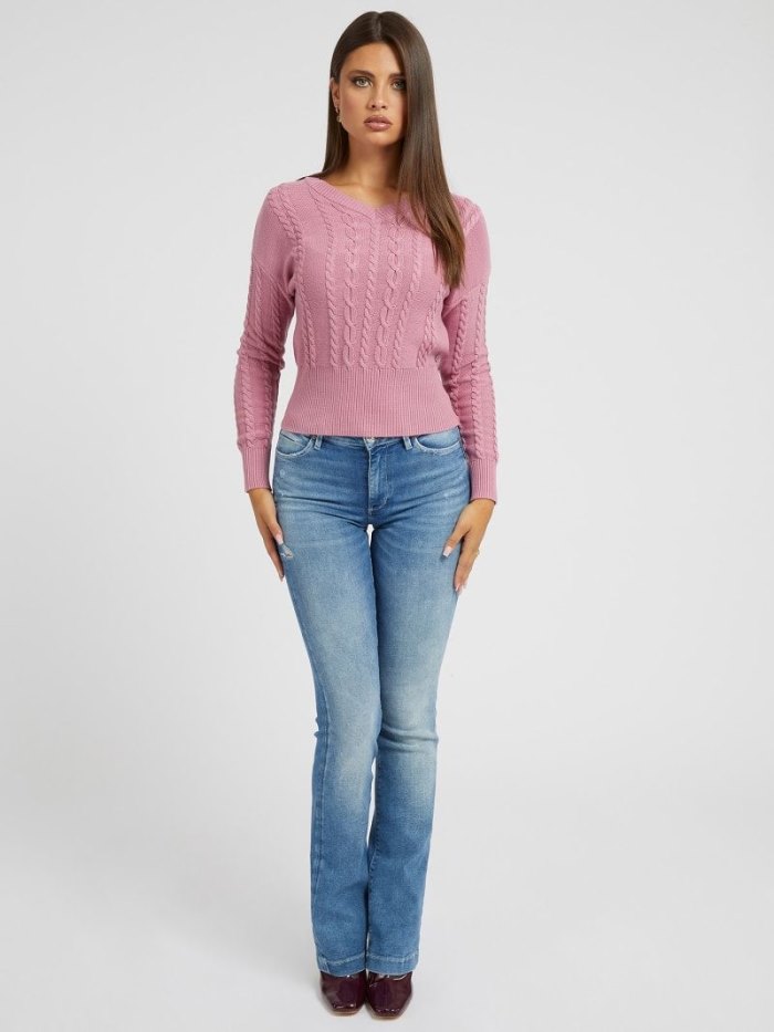 Suéteres Guess Cable Knit Mujer Rosas | SE-416533