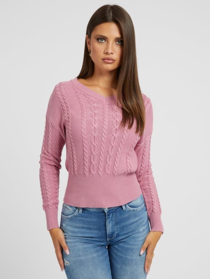 Suéteres Guess Cable Knit Mujer Rosas | SE-416533