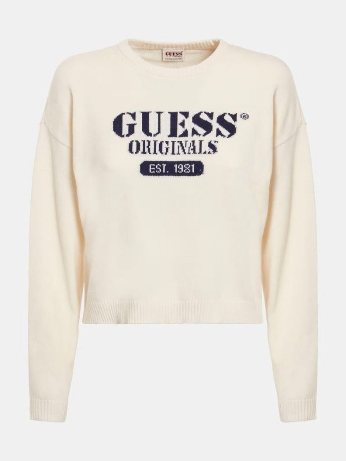 Suéteres Guess Front Logo Mujer Creme | SE-301852