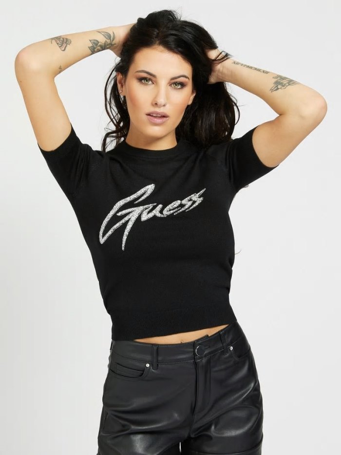 Suéteres Guess Front Logo Mujer Negros | SE-021702