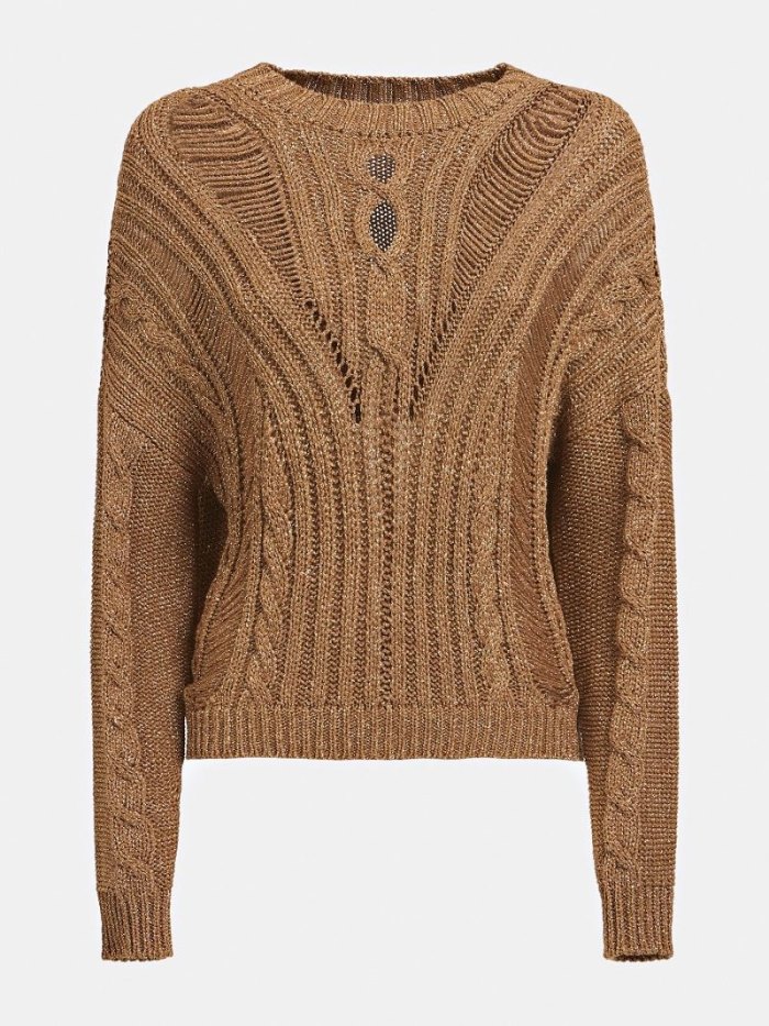 Suéteres Guess Long Sleeves Sweater Cables Mujer Beige | SE-711480