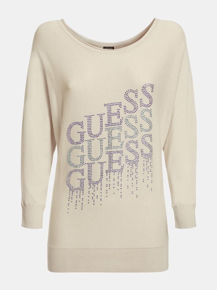 Suéteres Guess Rhinestones Logo Mujer Blancos | SE-290723