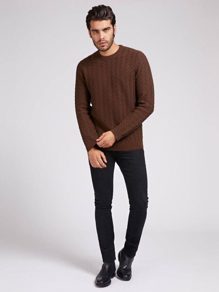 Suéteres Guess Rib Knit Hombre Marrom | SE-975581