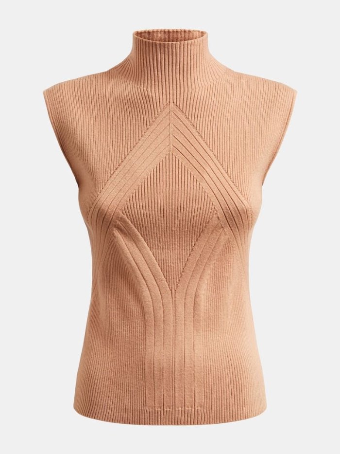 Suéteres Guess Rib Turtle Neck Mujer Beige | SE-491850